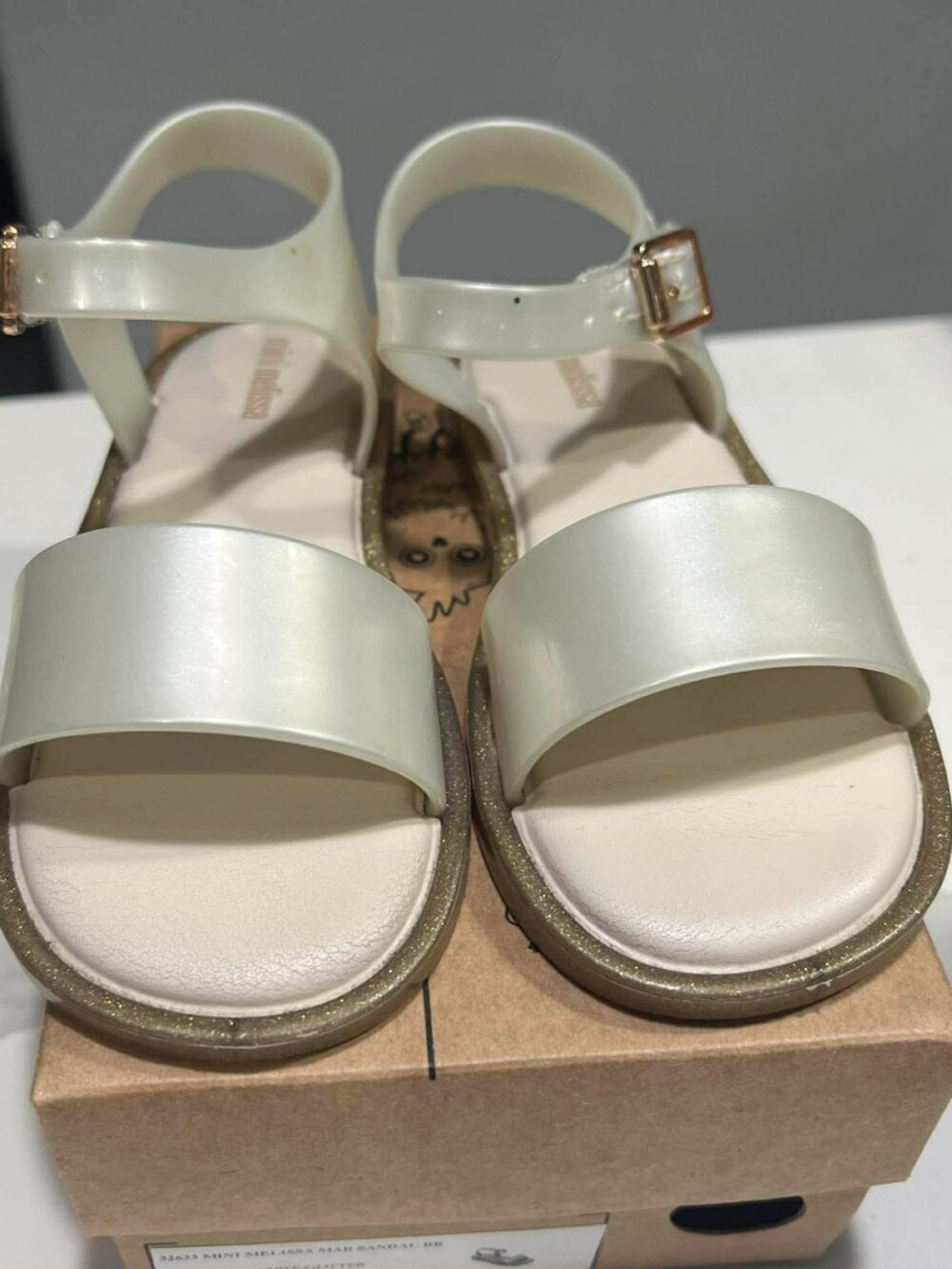Mini Melissa Mar Sandal BB White Glitter Size 11 Toddler Sandals